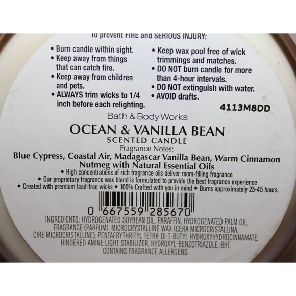 Bath and Body Works Ocean + Vanilla Bean Scented 3-Wick Candle (14.5 oz / 411 g)